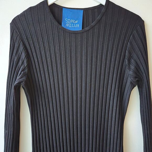 Simon Miller NEW Ribbed Black Dress Flare Sleeves Womens Size XL NWT Bodycon - Picture 7 of 16